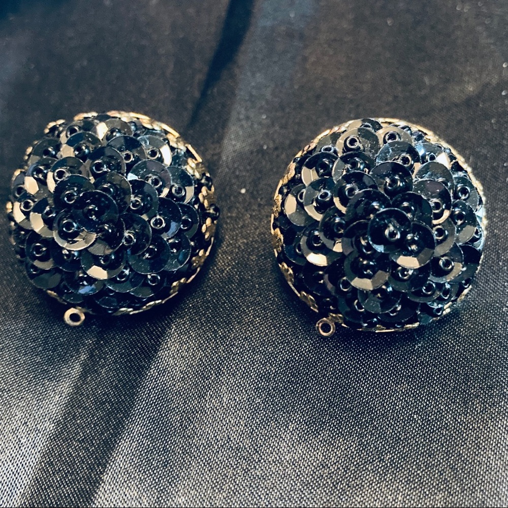 Vintage Sequin Black Button Earrings